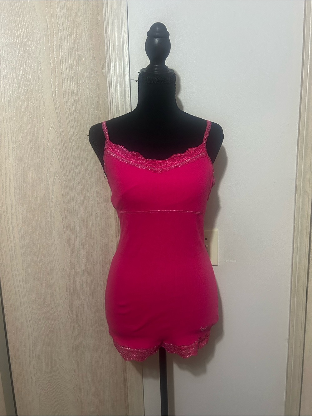 Justice Hot Pink Lace-Trim Cami Romper